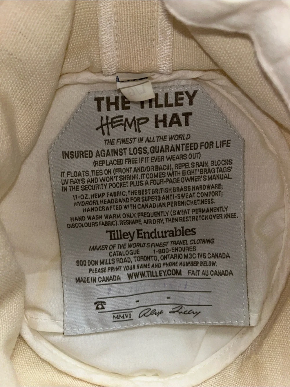 Tilley Hemp Beige Wide-Brim Sun Hat with Black Trim Model TH4